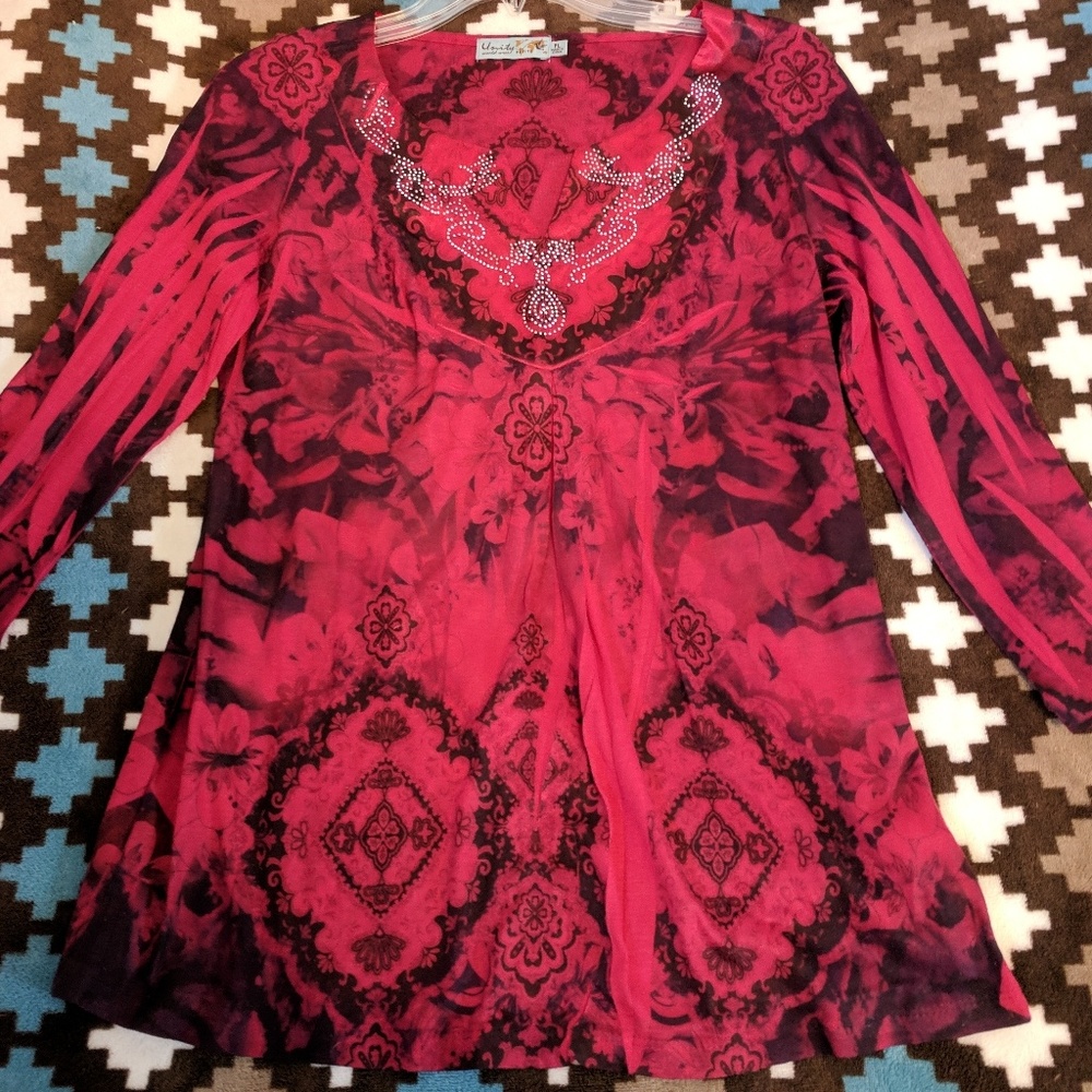 Used Unity World Wear Patterned Top Size PL - Picture 5 of 8